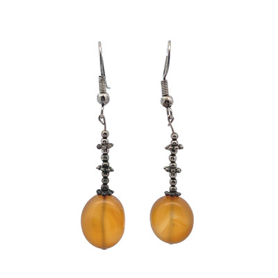Chalcedony Yellow Tumble Plain 14x9mm Dangle Gemstone Earrings
